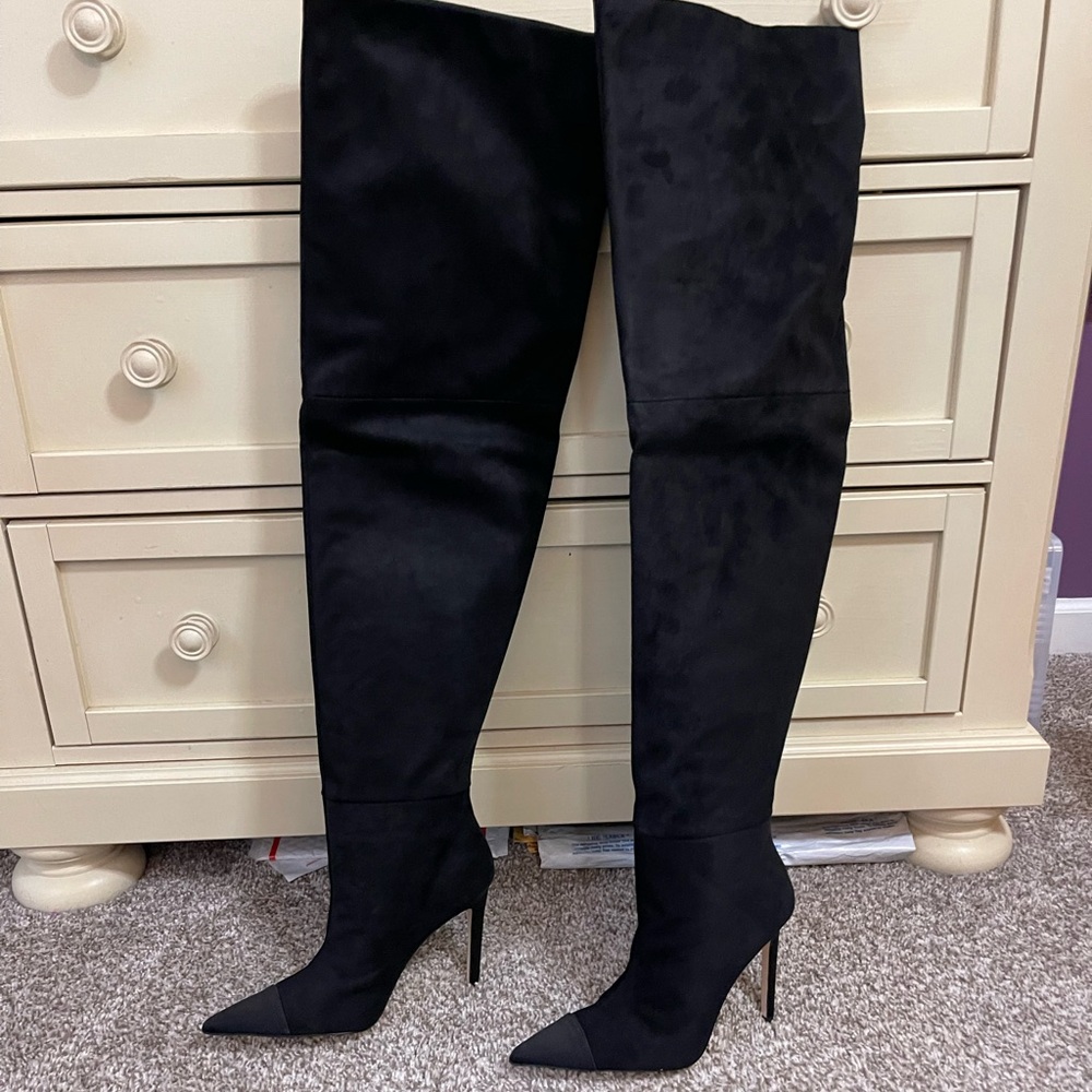 Good American Over the Knee Slouch Suede Black Boots Style GA173K-X size 7.5